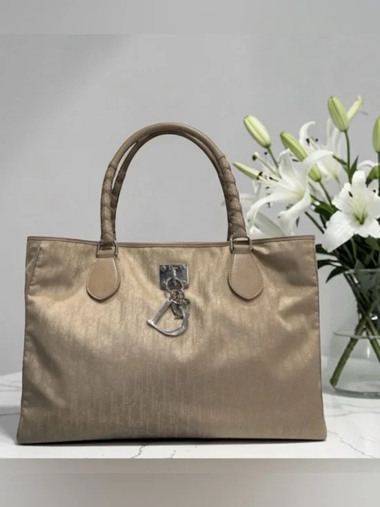 Christian Dior Vintage Trotter Romantique Satchel Bag Monogram Beige Tan - Picture 4 of 14